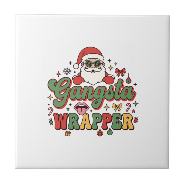 Gangsta Wrapper Santa Christmas Ceramic Tile (Front)