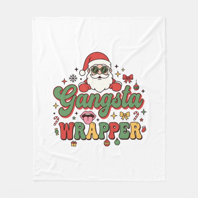 Gangsta Wrapper Santa Christmas Fleece Blanket (Front)