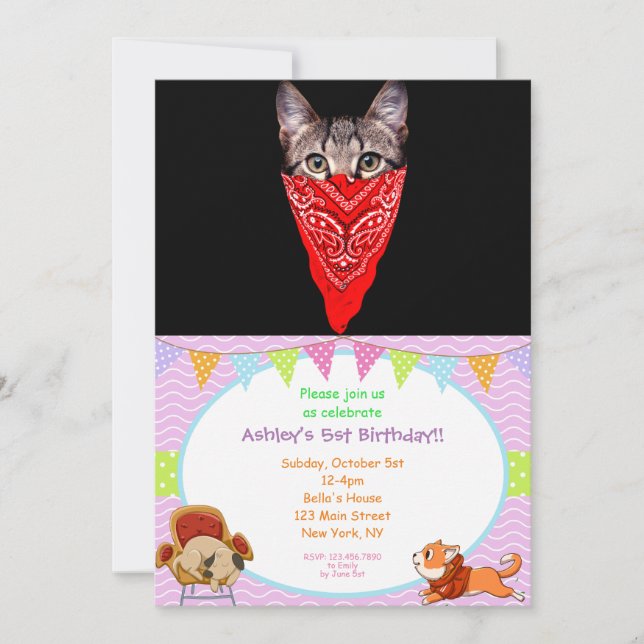 Gangster cat hood invitation (Front)