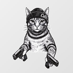 Gangster Cat Tattoo Art Cool Streetwear Kitty