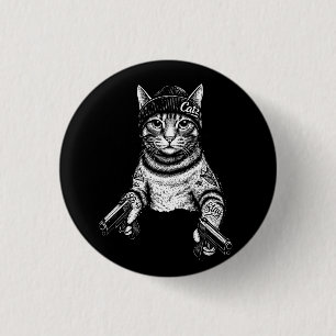 Gangster Cat Tattoo Art Cool Streetwear Kitty 3 Cm Round Badge