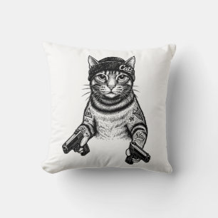Gangster Cat Tattoo Art Cool Streetwear Kitty Cushion