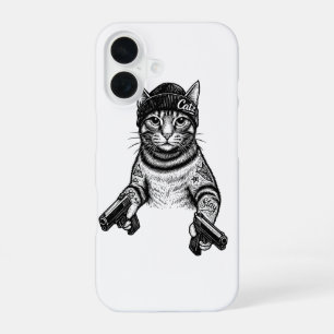 Gangster Cat Tattoo Art Cool Streetwear Kitty iPhone 16 Case