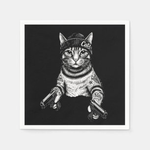 Gangster Cat Tattoo Art Cool Streetwear Kitty Napkin