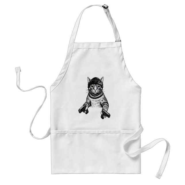 Gangster Cat Tattoo Art | Cool Streetwear Kitty Standard Apron (Front)