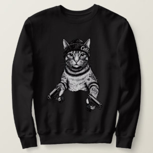 Gangster Cat Tattoo Art   Cool Streetwear Kitty Sweatshirt