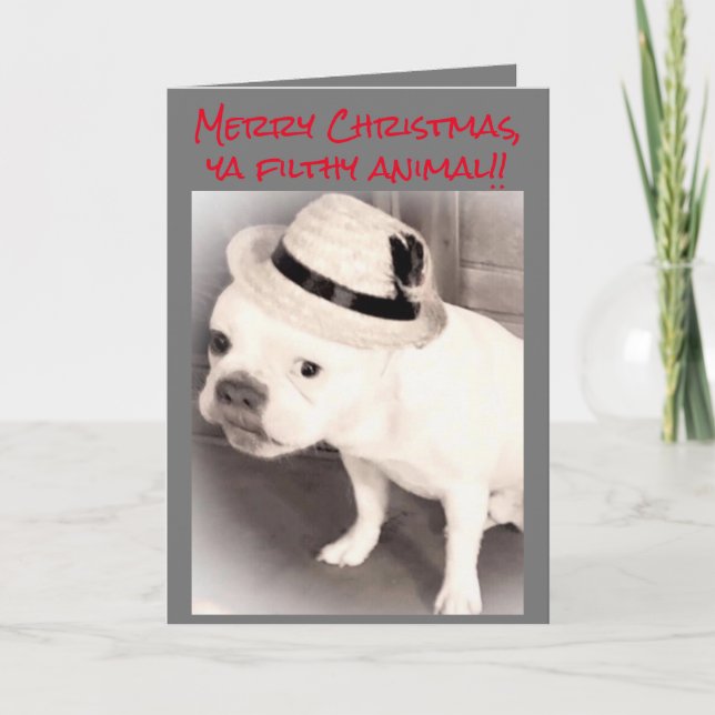 Gangster French Bulldog Filthy Animal Christmas Card (Front)