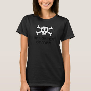 Gangster Gamer Skull And Cross Bone Word Design T-Shirt