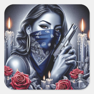 Gangster Girl Hip Hop chicano art Design Square Sticker