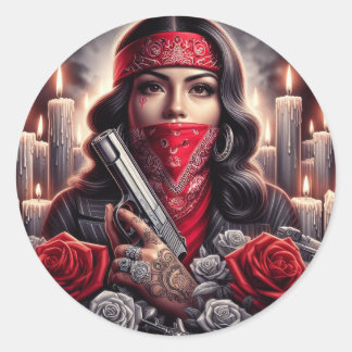 Gangster Girl Hip Hop chicano art graphic Classic Round Sticker