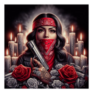 Gangster Girl Hip Hop chicano art graphic Poster