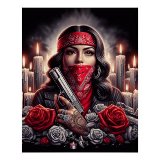 Gangster Girl Hip Hop chicano art graphic Poster