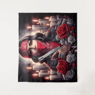 Gangster Girl Hip Hop chicano art graphic Tapestry