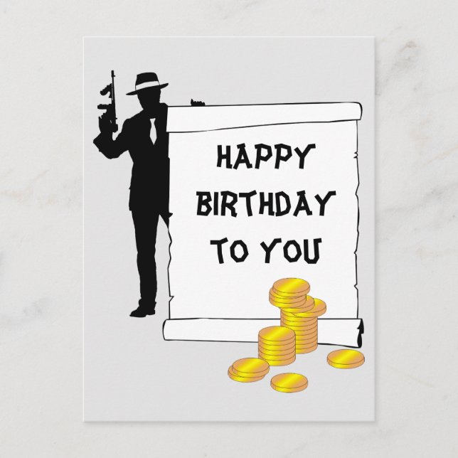 Gangster- Happy Birthday funny, customisable Postcard (Front)