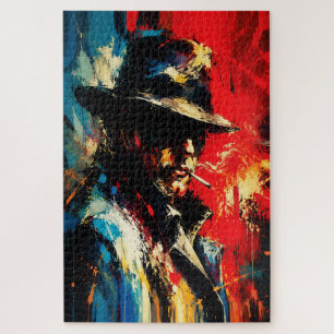 Gangster Portrait Abstract Painting Vintage Style Jigsaw Puzzle