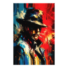 Gangster Portrait Abstract Painting Vintage Style