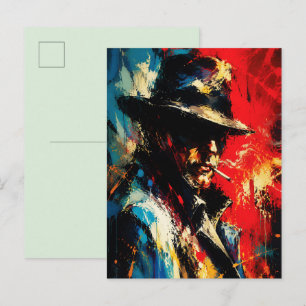 Gangster Portrait Abstract Painting Vintage Style Postcard