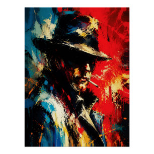 Gangster Portrait Abstract Painting Vintage Style Poster
