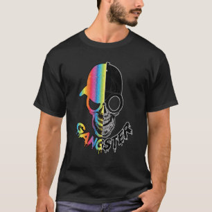 Gangster Skull Black And Half Rainbow Colour T-Shirt
