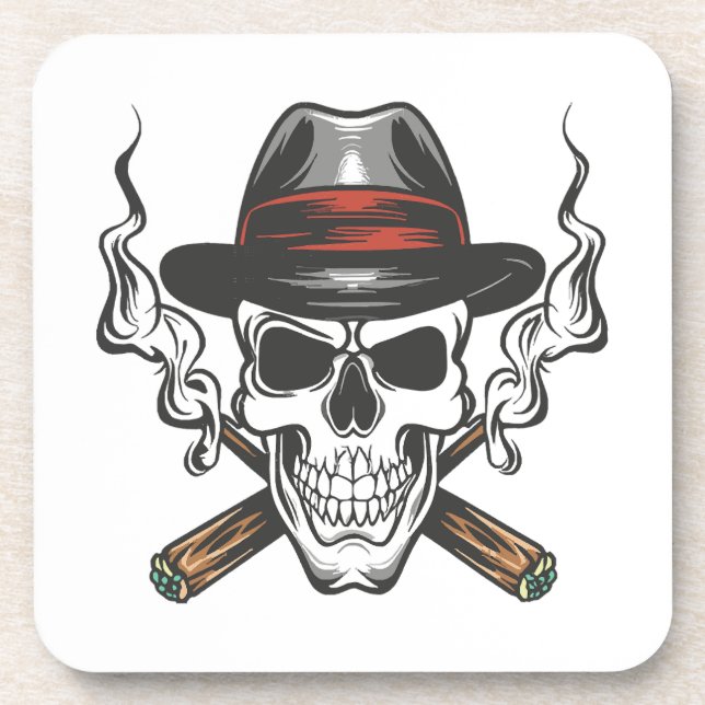 Gangster skull with fedora hat coaster (Front)