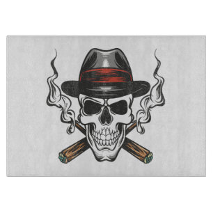 Gangster skull with fedora hat cutting board