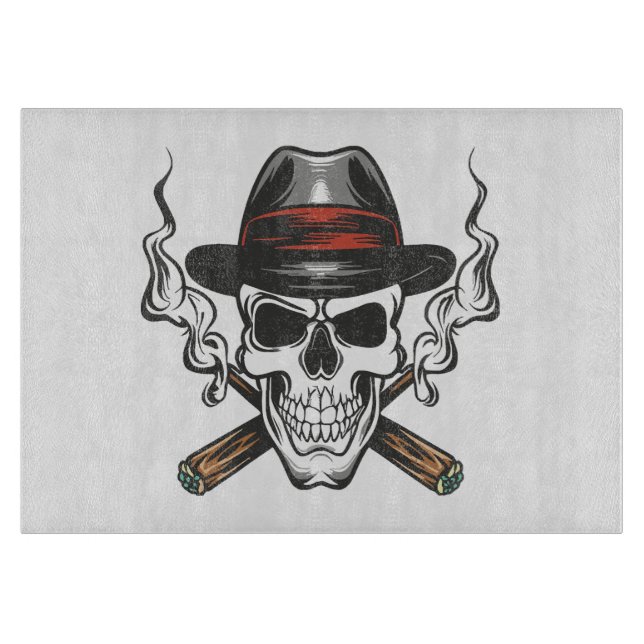 Gangster skull with fedora hat cutting board (Front)