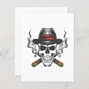 Gangster skull with fedora hat enclosure card