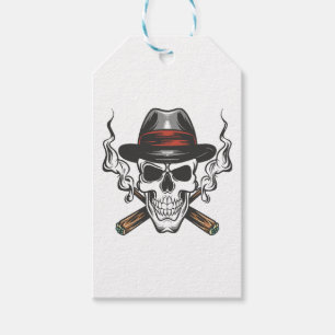 Gangster skull with fedora hat gift tags