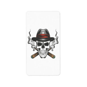 Gangster skull with fedora hat label