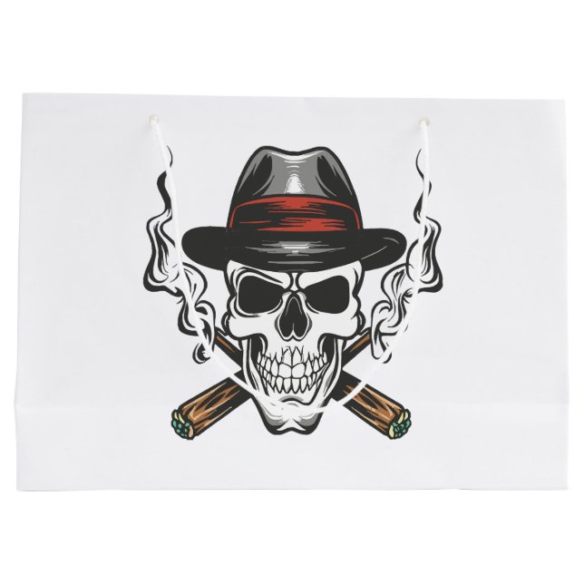 Gangster skull with fedora hat large gift bag (Back)