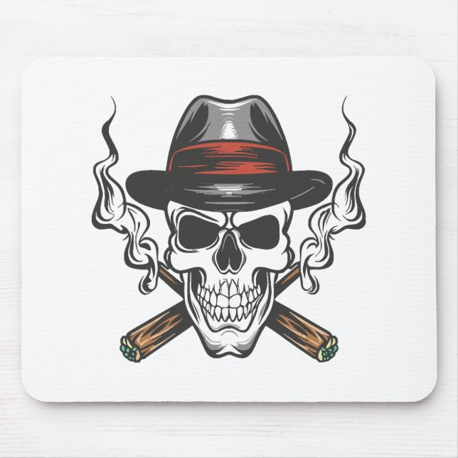 Gangster skull with fedora hat mouse pad (Front)