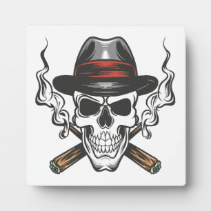 Gangster skull with fedora hat plaque