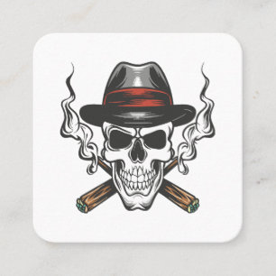 Gangster skull with fedora hat square business card