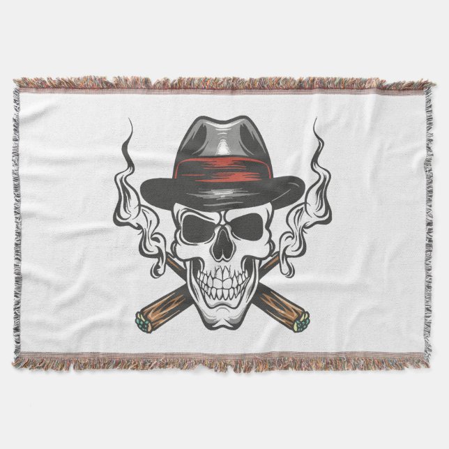 Gangster skull with fedora hat throw blanket (Front)