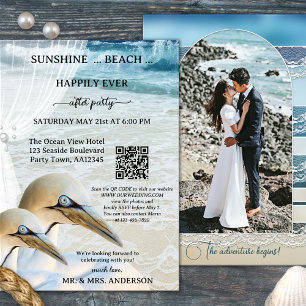 Gannet QR Beach Photo Happily Ever After Wedding Invitation