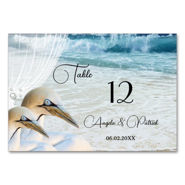 Gannets Beach Wedding Table Number Card (Front)