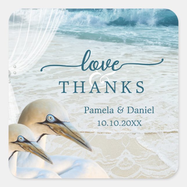 Gannets Elegant Beach Wedding Thank You Sticker (Front)