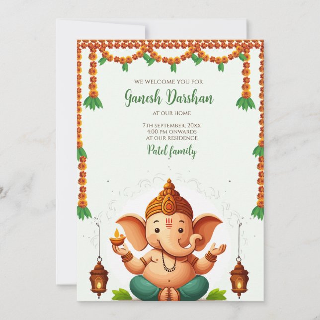 Ganpati darshan invitation Ganesh pooja card (Front)