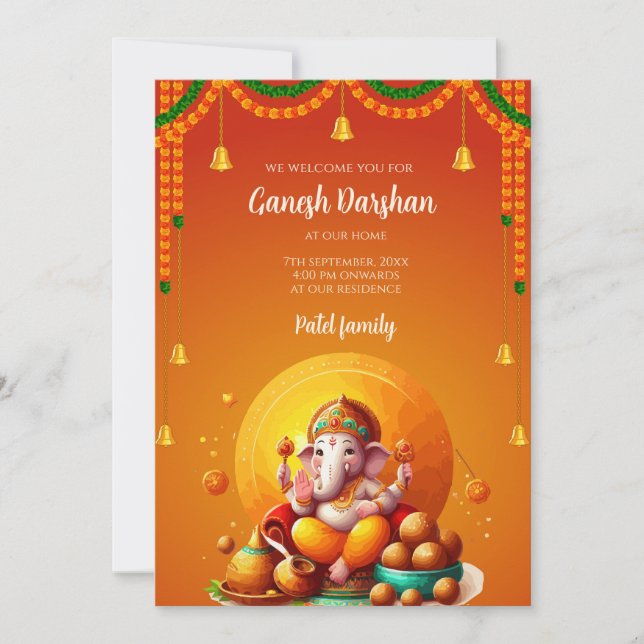 Ganpati darshan invite card Ganesh pooja invite (Front)