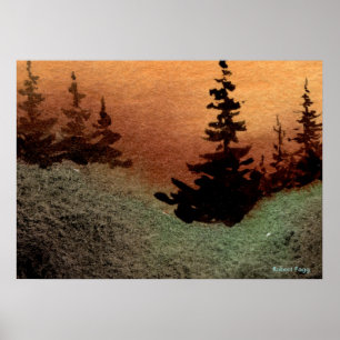 "Gap #1" Landscape Poster trees pines sunset field