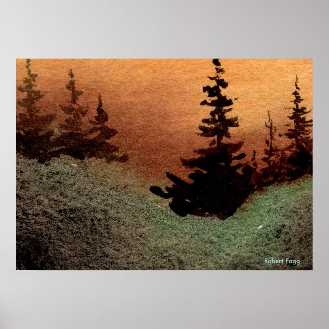 "Gap #1" Landscape Poster trees pines sunset field (Front)