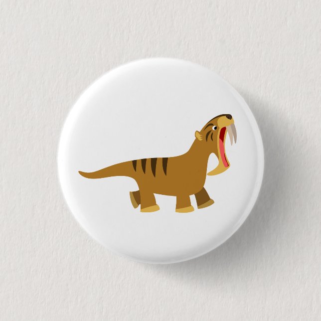 Gaping Mouth Cartoon Thylacosmilus Button Badge (Front)