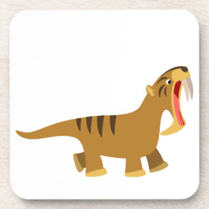Gaping Mouth Cartoon Thylacosmilus Coasters Set