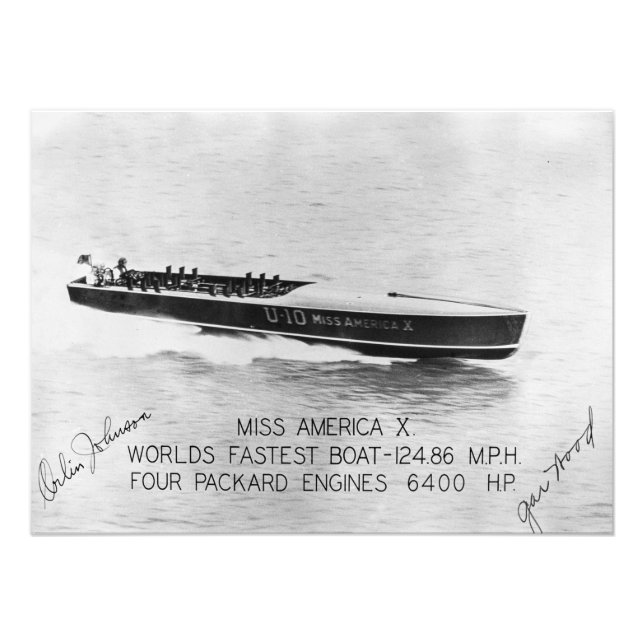 Gar Wood Racing Miss America X "Autographed" Photo Print (Front)