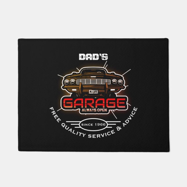Garage Any Name Always Open any Saying Black Doormat (Front)
