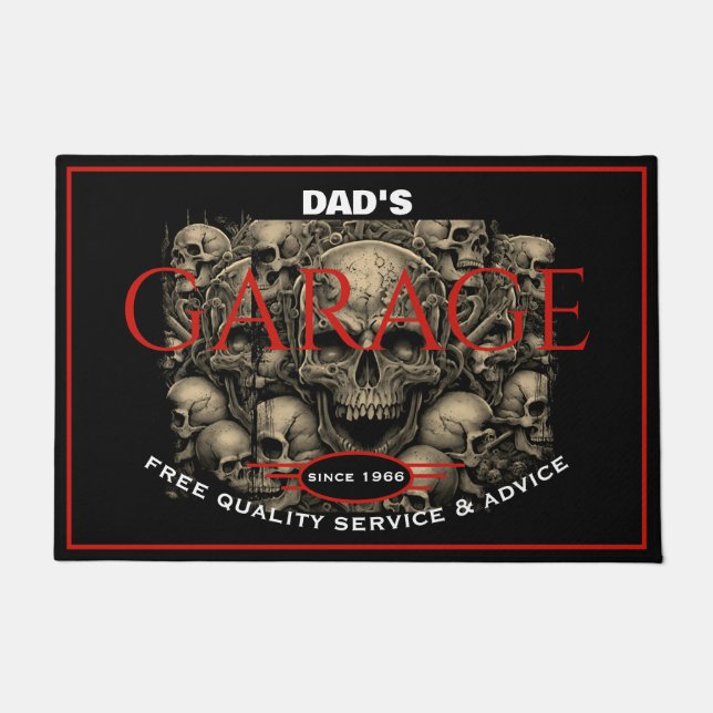 Garage Any Name Always Open Skulls Black Red Doormat (Front)