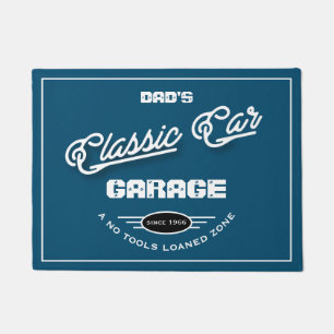 Garage Classic Car Any Name Blue White Retro   Doormat