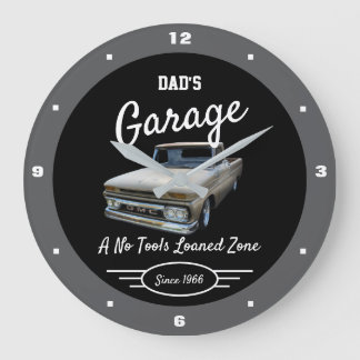 Garage Dad's or Any Name GMC Truck Black Grey Large Clock