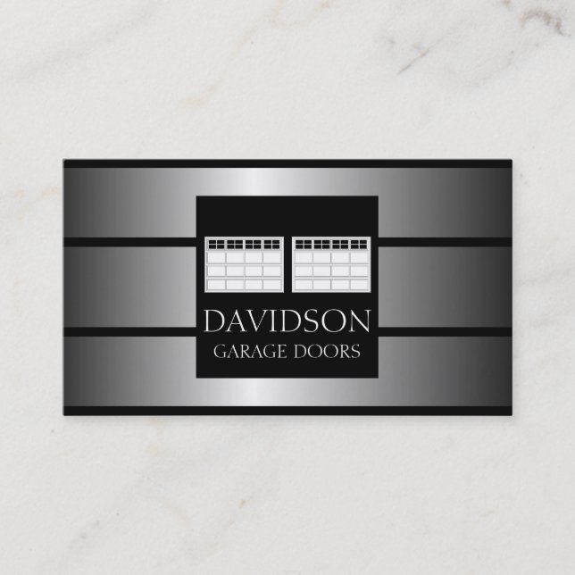 Garage Door Company Metallic Metal Business Card (Front)