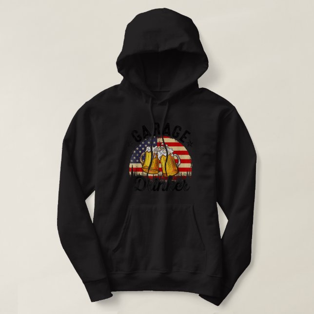 Garage Drinker American Flag Dad Mens Garage Beer  Hoodie (Design Front)